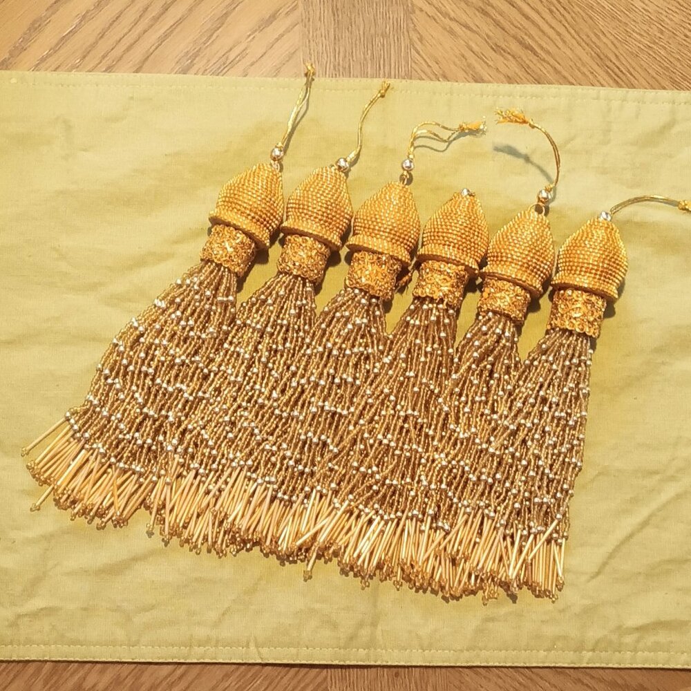 Vintage Gold Bead Drapery Tassels Christmas Decor